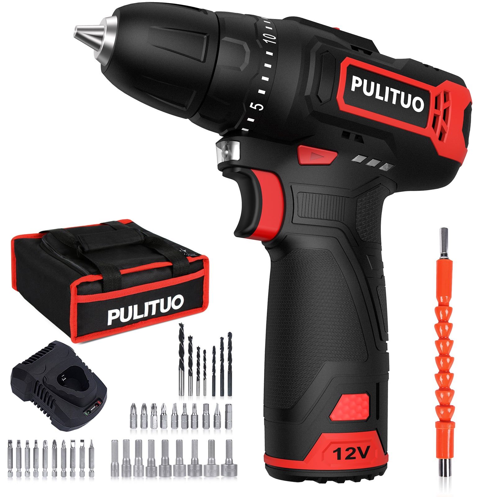 PULITUO 12V Cordless Impact Driver with 1/4Chuck, Max Torque 88